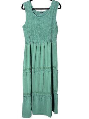 Studio 1886 sleeveless green tiered maxi dress size XL smocked